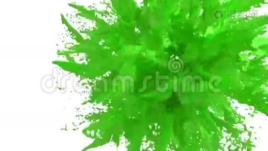 溅上绿色的颜料.. 爆炸流体-液体在缓慢运动中爆炸。 阿尔法通道面罩包括全高清3D视频
