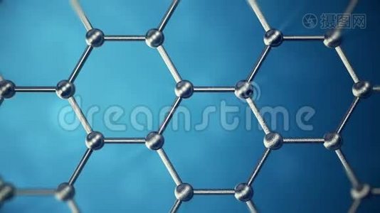 石墨烯原子纳米结构可循环动画。 蜂窝状的纳米管。 纳米技术和科学概念视频