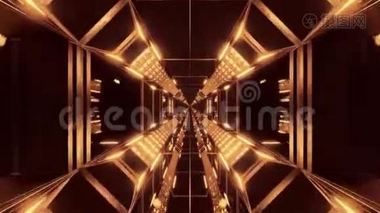 未来科学小说隧道走廊与金属盗窃线框Kontur和无尽的发光灯3D插图视频