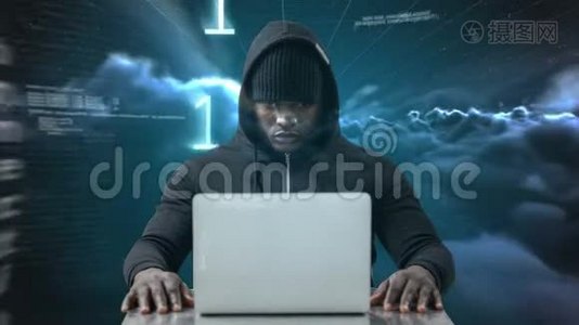 黑客入侵笔记本电脑的数字动画视频