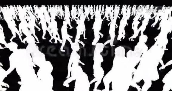 人群行走，白色商人轮廓黑色背景。视频