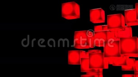 黑色文本空间上的循环能红衬立方体抽象视频