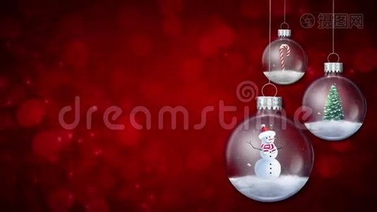 红色圣诞快乐文字循环上的摆饰视频