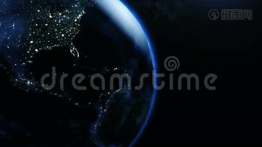 地球在4k夜间旋转的动画视频