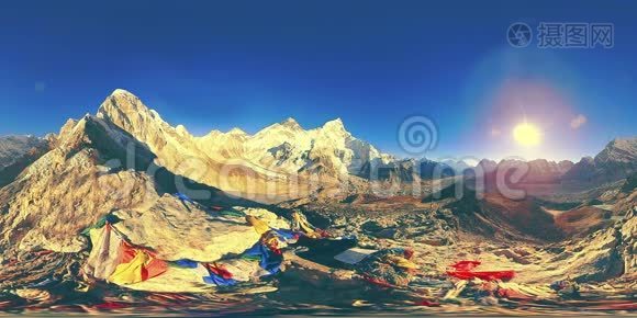 360vr全景日落卡拉帕塔。 珠穆朗玛峰和Khumbu谷，喜马拉雅山的尼泊尔。 戈拉克·谢普视频