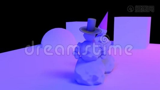 蓝粉色的雪人夫妇视频