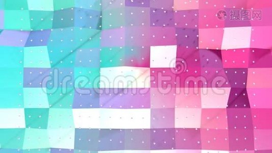 抽象简单的蓝色粉红色低聚三维表面和飞行白色晶体作为美丽的背景。 软几何低聚视频
