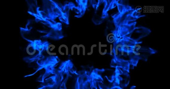 黑色背景上的抽象宇宙爆炸冲击波蓝色能量视频