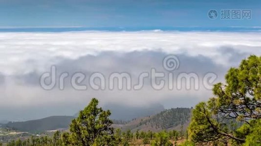 西班牙加那利群岛特内里费的泰德山火山云的时间推移视频