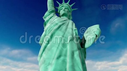 自由女神像。 空中射击。 飞行3D动画。 美国、美国视频
