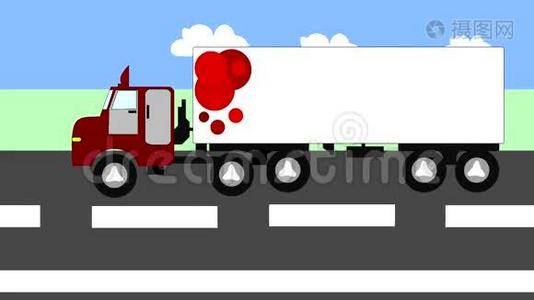 在高速公路上行驶的大卡车，动画，视频