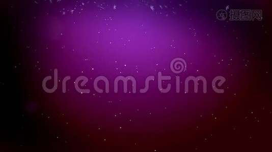 装饰的3d雪花在空气中缓慢地漂浮，在紫色的背景上发光.. 作为圣诞动画使用，新视频