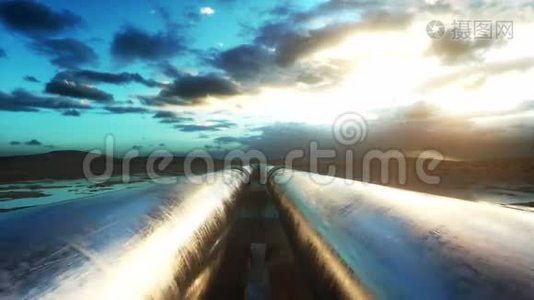 管道输送石油，天然气或金属管道中的水.. 石油概念。 真实的电影4K动画。视频
