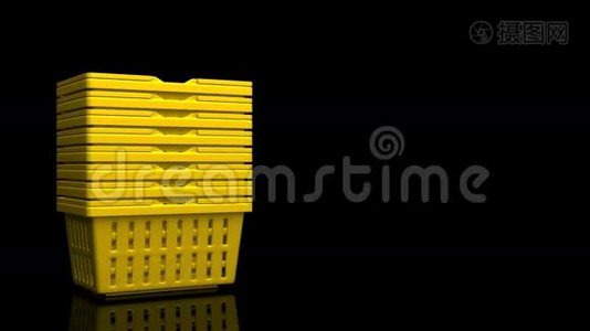 黑色文字空间的黄色购物篮视频