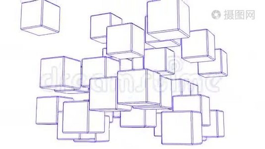 白底蓝线架立方图视频