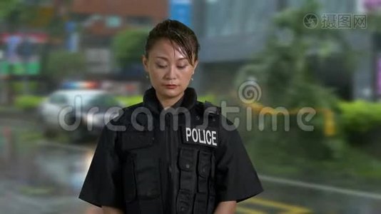 犯罪现场的亚裔女警官视频