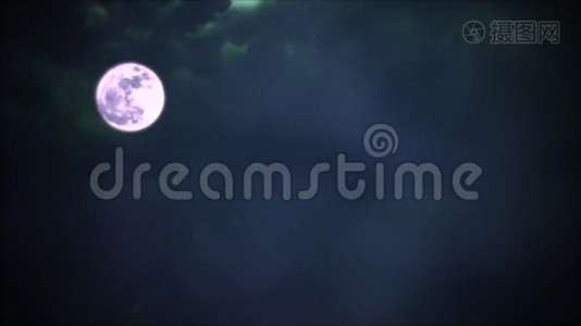 神秘动画万圣节背景与暗月和云。 假日抽象背景视频