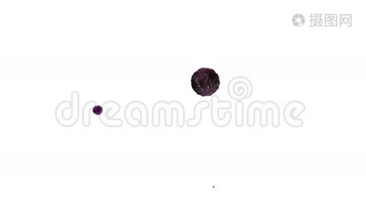 紫罗兰色墨滴落在白色表面.. 三维渲染液体，如果汁，非常高的细节和阿尔法面具，用于视频