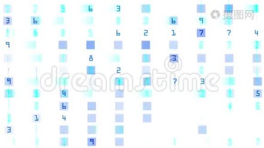 数字和文字滚动在屏幕上，金融数字技术数据背景。视频