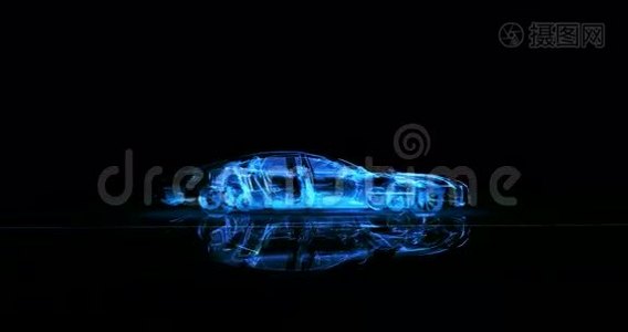 一辆4K的未来蓝色轿车的抽象转换视频