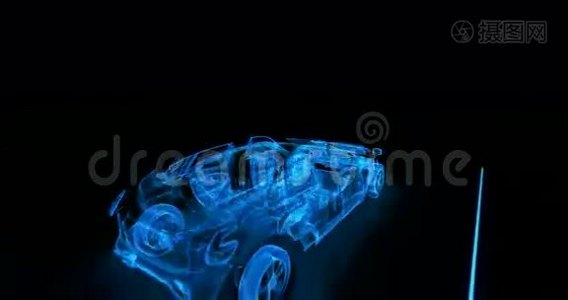 一辆4K的未来蓝色轿车的抽象转换视频