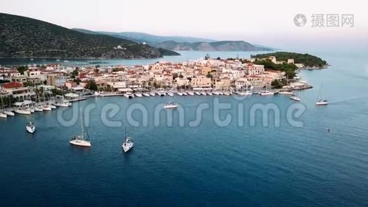 爱琴海，波罗岛港口的空中景观。视频