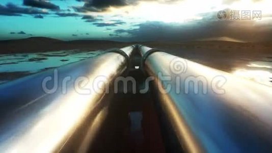 管道输送石油，天然气或金属管道中的水.. 石油概念。 真实的电影4K动画。视频