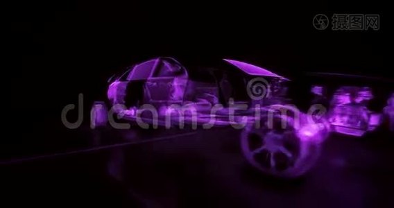 4K未来紫色轿车的抽象变换视频