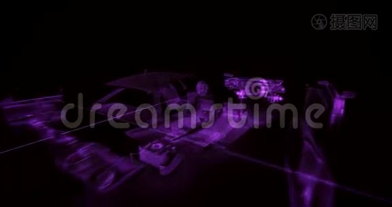 4K未来紫色轿车的抽象变换视频