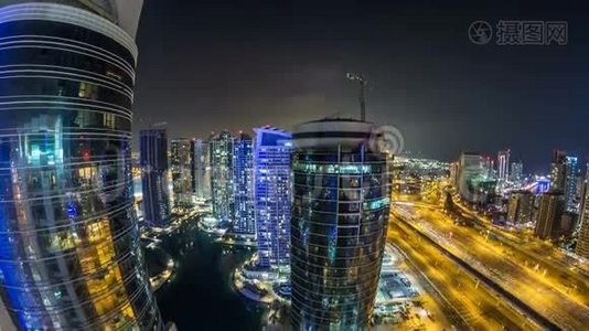 阿联酋迪拜码头和JLT的夜景视频