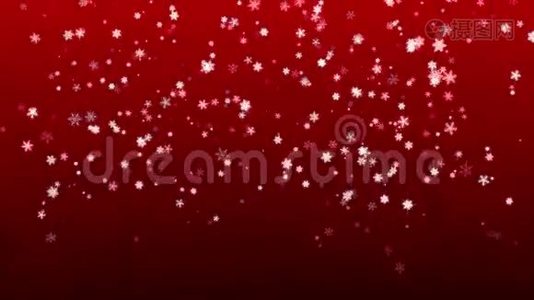 圣诞节红色背景雪花飘落的雪花假日圣诞与星星高清视频