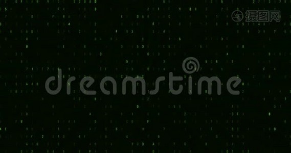 零和一个绿色二进制数字代码，计算机产生的无缝环路抽象运动背景，新技术视频