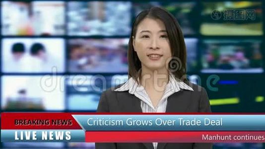 中国新闻女主播在演播室视频