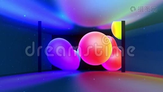 球体融合就像液体滴或流星在空气中平稳地移动，就像水下一样。 抽象液体颜色梯度视频