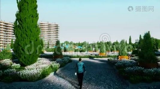 城市，城镇建筑三维可视化.. 空中观景。 现实的4k动画。视频