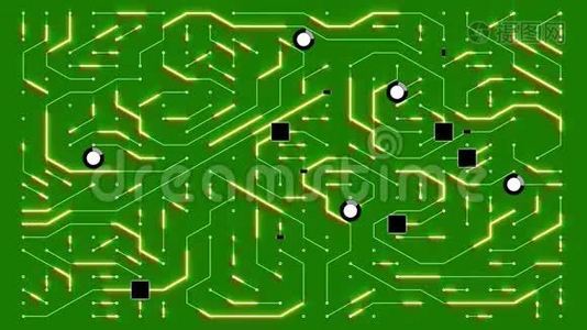 一个具有移动电子、电子连接、通信、未来技术的未来主义电路板。视频