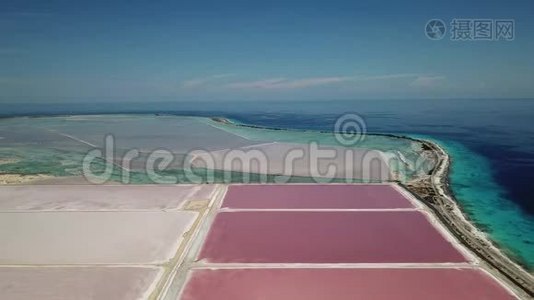 玫瑰加勒比海盐湖博内尔岛空中无人机顶视图4K UHD视频视频
