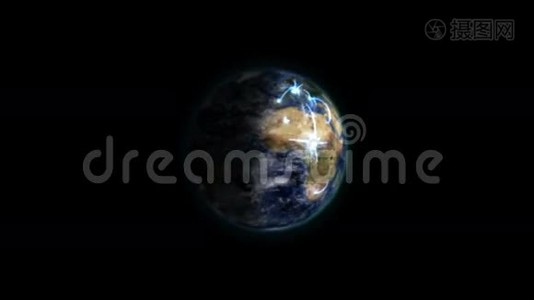 通过nasa.org提供的地球图像放大了蓝色连接的阴影地球视频