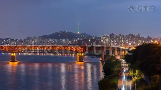 韩国首尔市天际线时间流逝视频