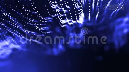 三维蓝色背景与奇妙的发光粒子。 循环三维动画具有景深，光效.. 现代视频