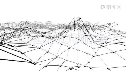 抽象简单的黑白挥动三维网格或网格作为优雅的环境。 灰色几何振动环境或视频