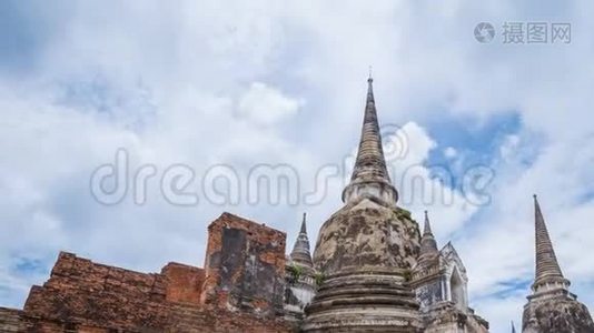 泰国Ayutthaya历史公园Wat Phra Si Sanphe t寺宝塔遗址视频