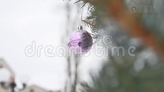 玩具球冬季云杉挂在圣诞树上圣诞新年视频