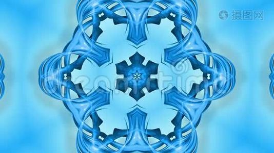 3D循环动画，一个抽象的背景与蓝色丝带扭曲和形成星星或雪花，就像与。视频