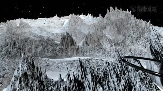 宇宙景观的三维渲染作为背景或环境。 从太空飞船上看到的行星非常详细视频