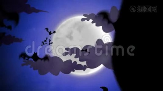 万圣节背景动画与蝙蝠和月亮视频