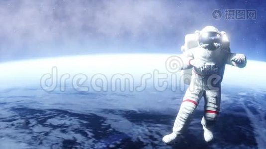 太空中的宇航员悬浮。 现实的4k动画。视频