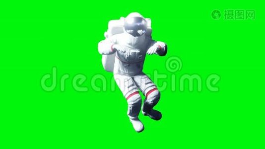 太空中的宇航员悬浮。 绿色屏幕。 现实的4k动画。视频