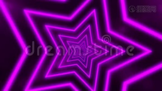 摘要数字背景与霓虹紫星形成隧道。 CG动画三维渲染. 无缝环。视频