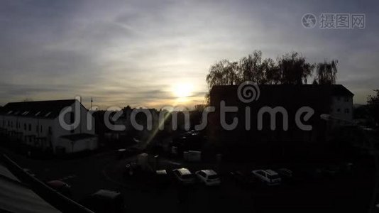 时间安排：德国美因河畔法兰克福地区的昼夜日落视频